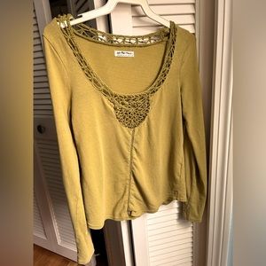 We the Free green shirt with macrame neckline